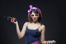 model posing with headphones