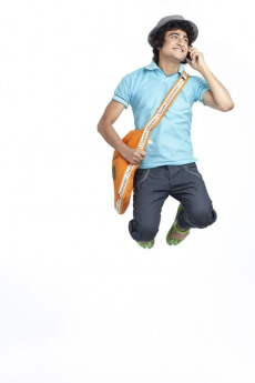 college student jumping in excitement
