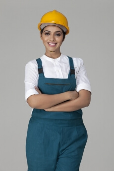 girl posing with folded hands in uniform