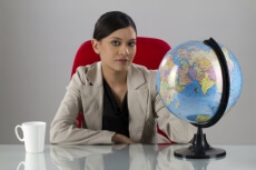 business woman with world globe map