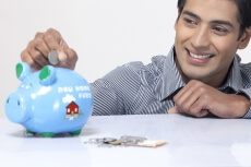 husband with piggy bank