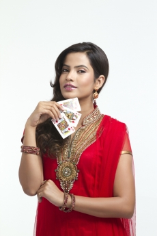 woman playing cards with attitude