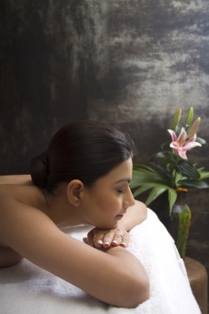 close up of girl relaxing at spa