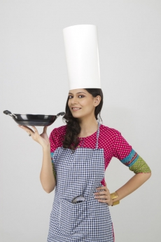woman with cooking pan