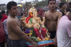 people celebrating ganesh visarjan 