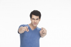 man pointing his hands