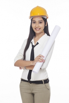 girl posing as young architect 