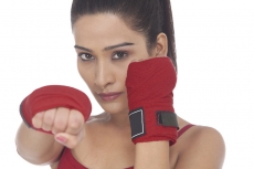 girl posing in attack position