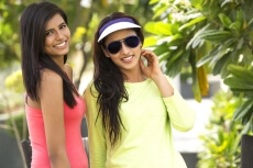 girls posing in park