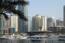 dubai skyscrapers along riverside  