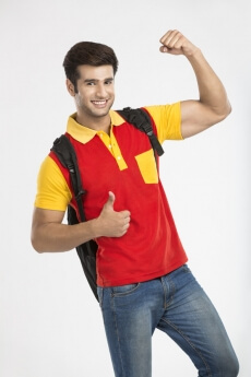 college guy showing biceps 