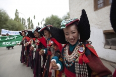 traditional tibetan women performing folk dance