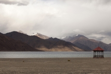 view of the red sala at the pangong lake