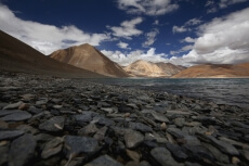 view of ladakh mountains from lake side