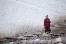 buddhist boy playing at the monastery
