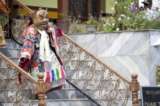 masked ladakh people performing on the street of ladakh 