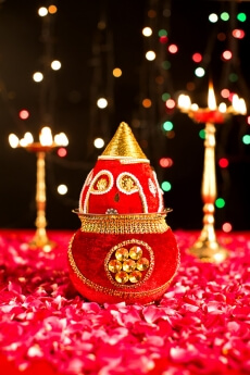 decorated kalash with lighting lamps