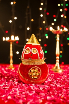 decorated kalash with lighting lamps