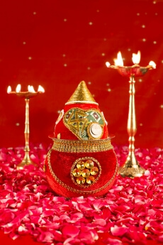 decorated kalash with lighting lamps