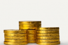 gold coins against white background 