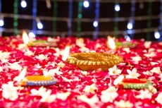 diyas and rose petals 