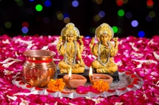 lord ganesha and luxmi in pooja thaali