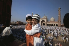 children embracing on eid festival 