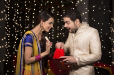 woman giving surprise to her husband 