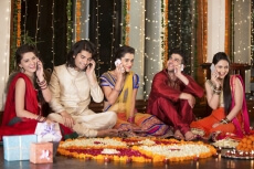friends on diwali busy talking on the phone