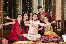 friends cheering together on diwali