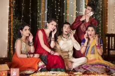 friends on diwali busy talking on the phone
