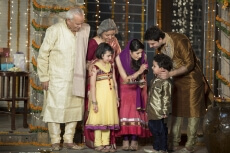 family doing diwali pooja 