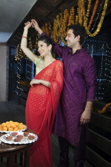 portrait of a happy couple on the occasion of a festival