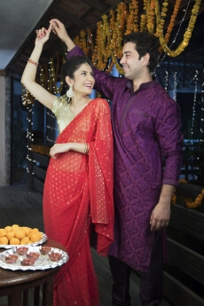 portrait of a happy couple on the occasion of a festival