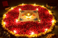 flower rangoli for diwali pooja
