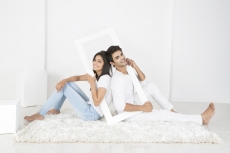newly wed couple in new home 