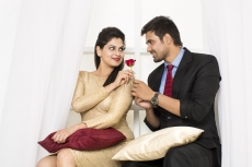 couple at new home looking at each other
