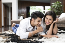 couple in jolly mood at home 