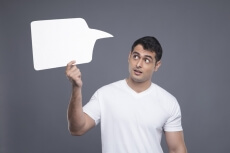 man with a dialogue box
