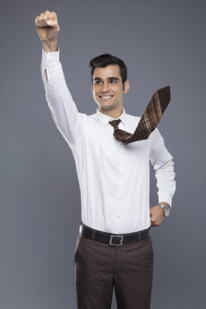 man pointing fist in air 