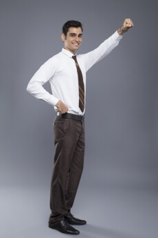 man pointing fist in air 