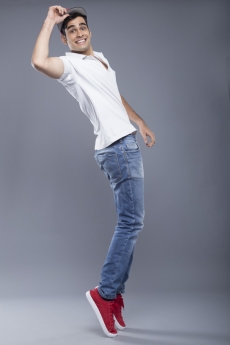 man jumping in casuals 