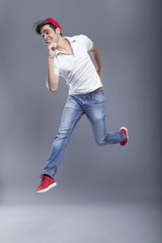 man jumping in casuals 