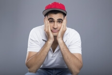 man with childlike expressions 