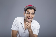 man with childlike expressions 