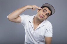 man with childlike expressions 