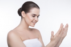beautiful girl looking at her hands