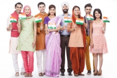 people from all religions with indian flag