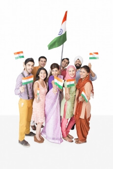 people from all religions with indian flag