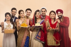 group of indian people welcoming